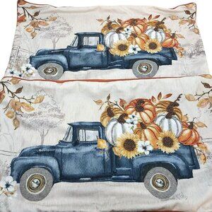 Autumn Pillow Cases Covers Vintage Dodge Pick Up Truck Beaded Pumpkin Sunflowers